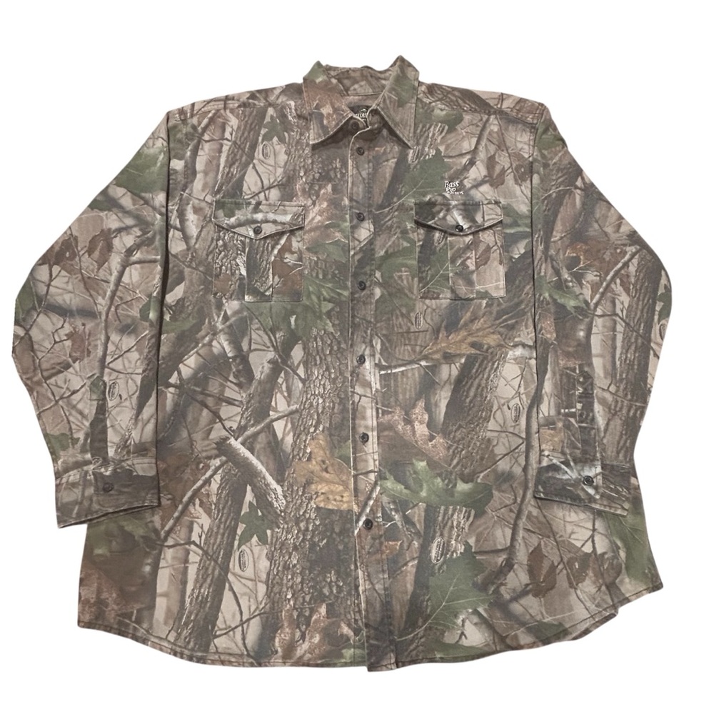 Bass Pro Shops RedHead Y2K Camo Button Up Shirt Mens Hunting‎ Woodland Size 2XLT